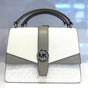Michael Kors Greenwich Medium Color-Block Logo Satchel Bag Optic White Multi